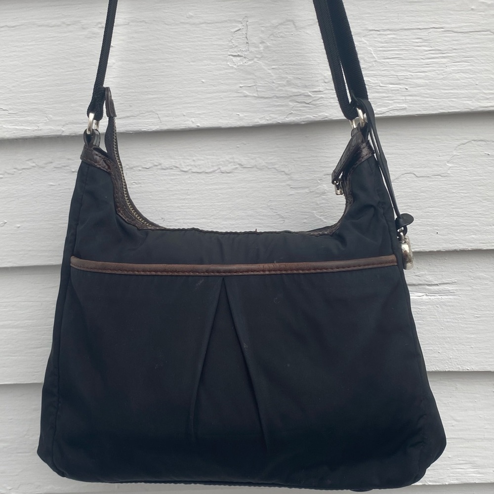 Brighton Nylon Go Go Slim Crossbody Bag Black/Brown Croc🐊 Embossed Leather Trim - Picture 7 of 16